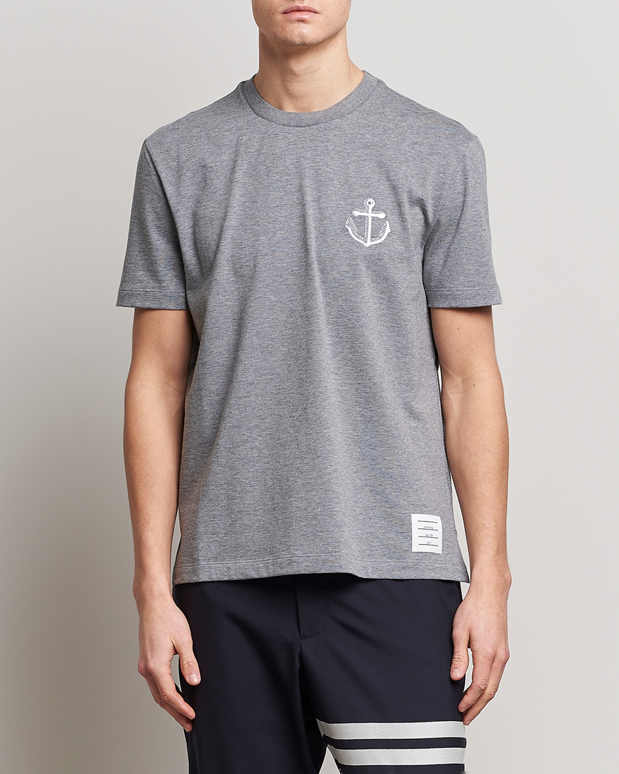 Homme | T-shirts | Thom Browne | Anchor Embroidered T-Shirt Light Grey
