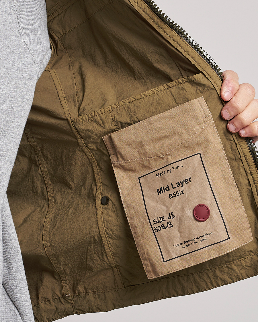 Heren | Jassen | Ten c | Garment Dyed Nylon Hooded Jacket Olive