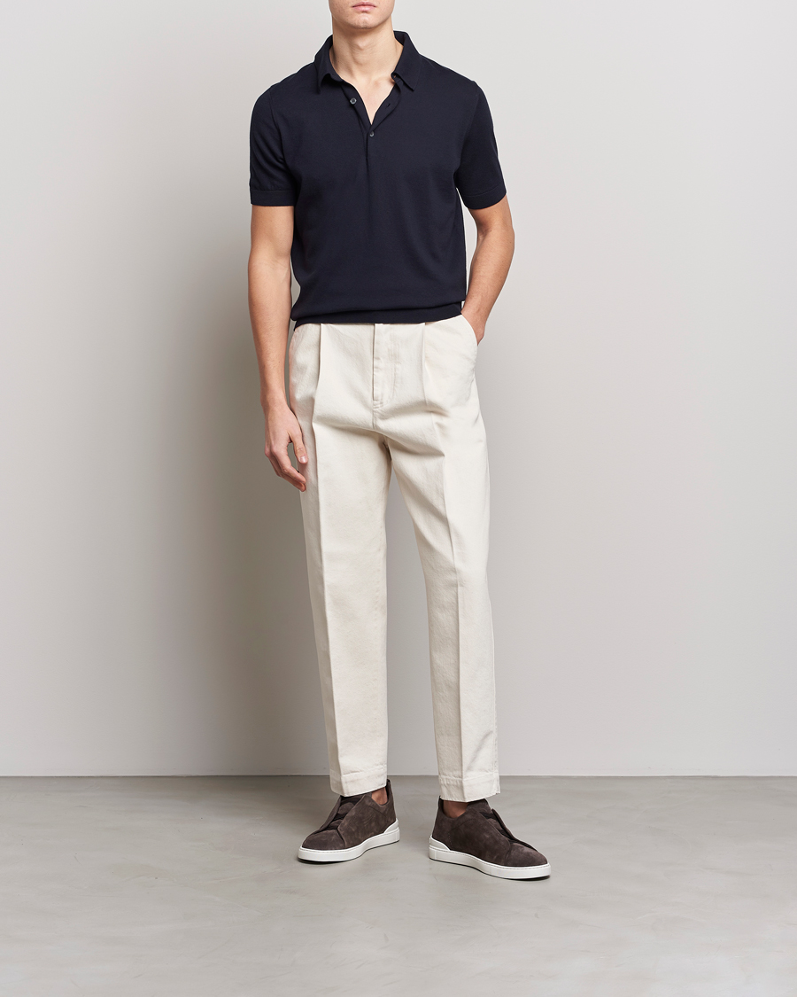 Homme | Polos | Zegna | Premium Cotton Knitted Polo Navy