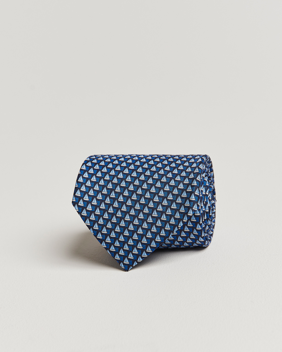 Homme | Zegna Boat Printed Silk Tie Navy | Zegna | Boat Printed Silk Tie Navy