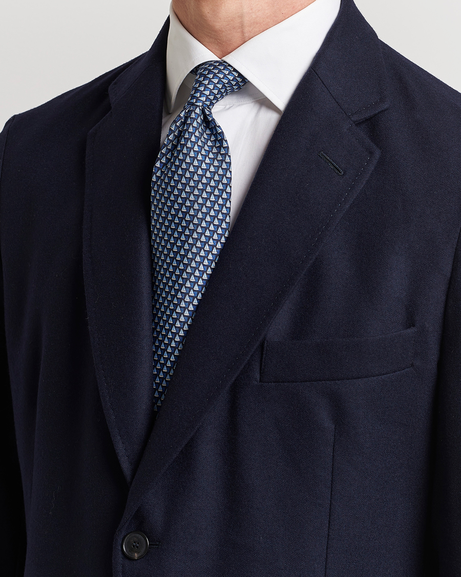 Homme | Zegna Boat Printed Silk Tie Navy | Zegna | Boat Printed Silk Tie Navy