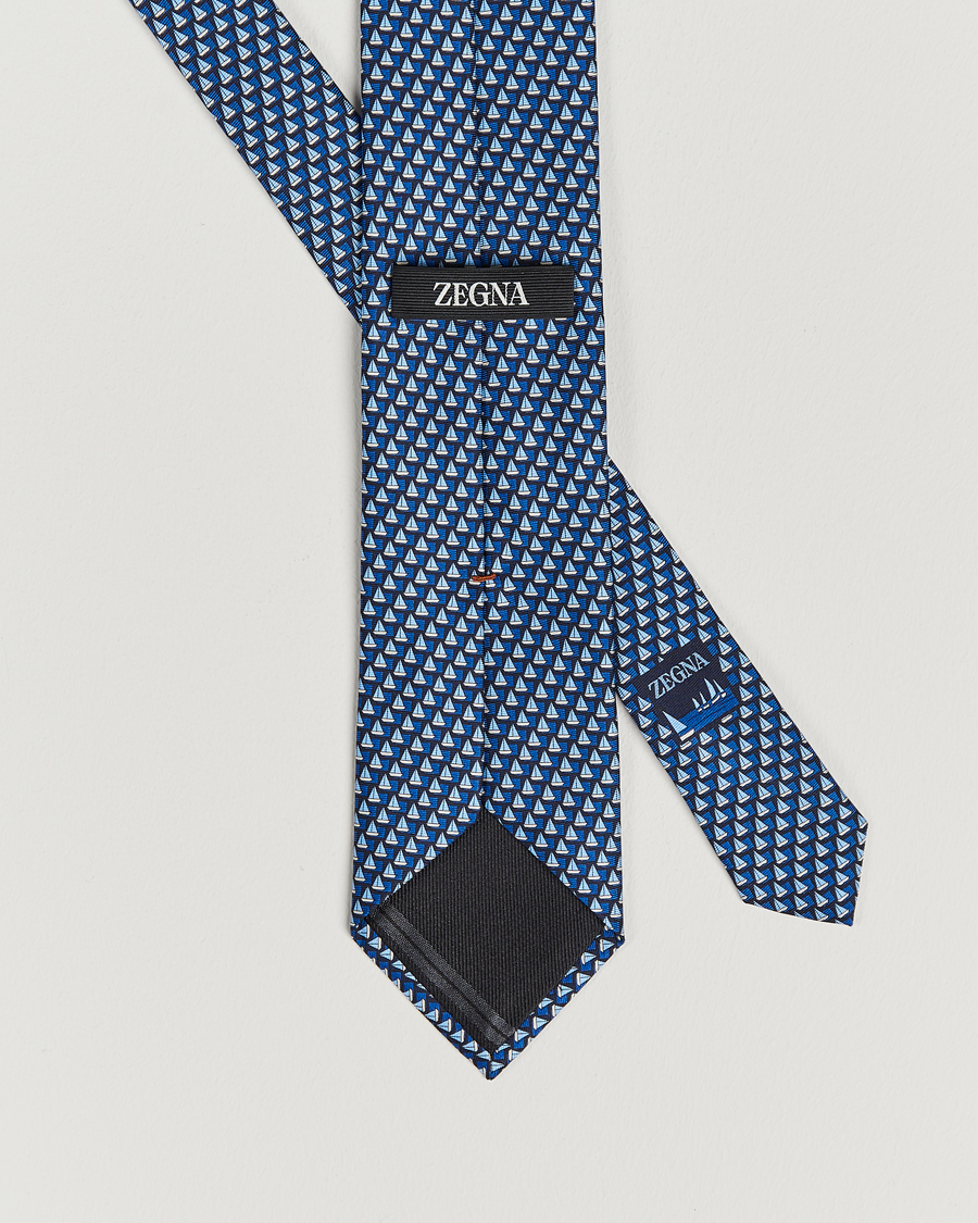 Homme | Zegna Boat Printed Silk Tie Navy | Zegna | Boat Printed Silk Tie Navy