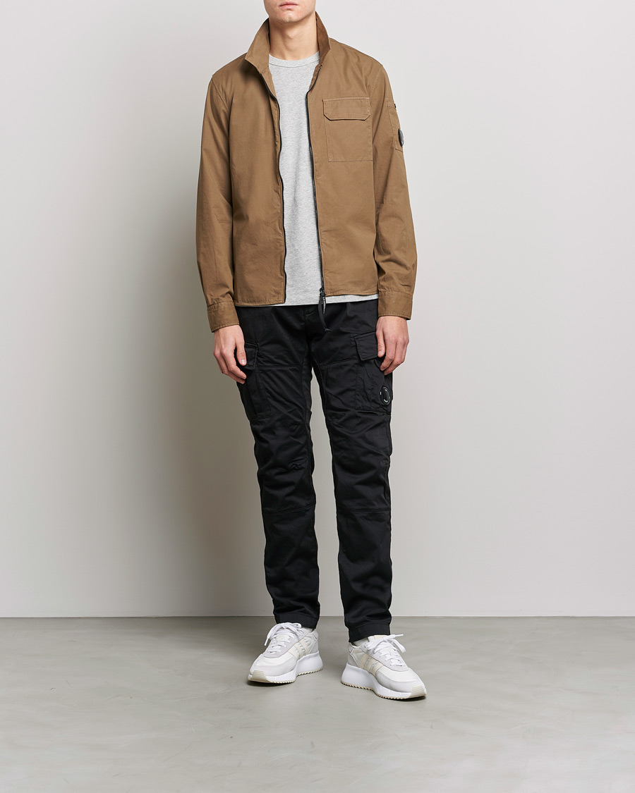 Homme | Chemises | C.P. Company | Garment Dyed Gabardine Zip Shirt Jacket Khaki brown