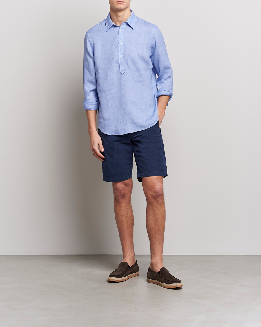 Homme | Chemises | Aspesi | Linen Popover Shirt Light Blue
