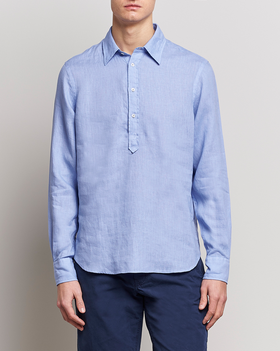 Homme | Chemises | Aspesi | Linen Popover Shirt Light Blue
