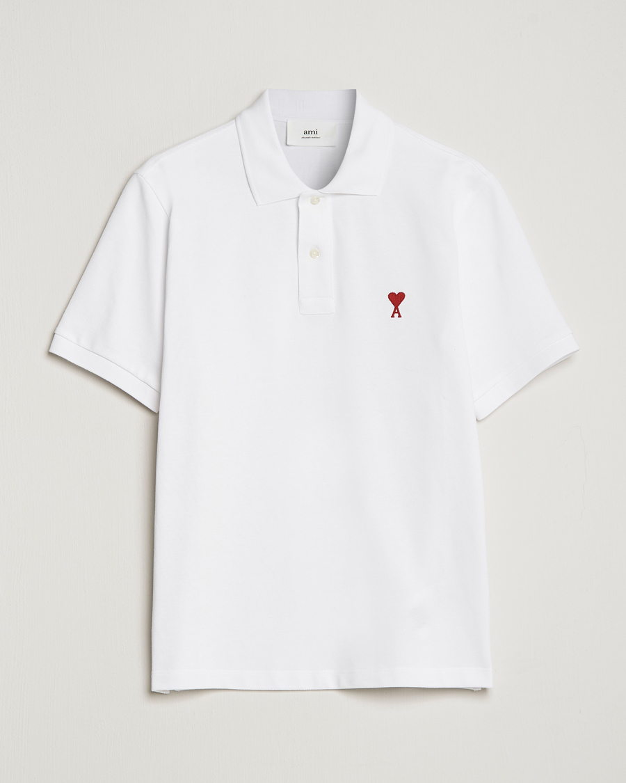 Homme | Polos | AMI | Heart Logo Piquet Polo White