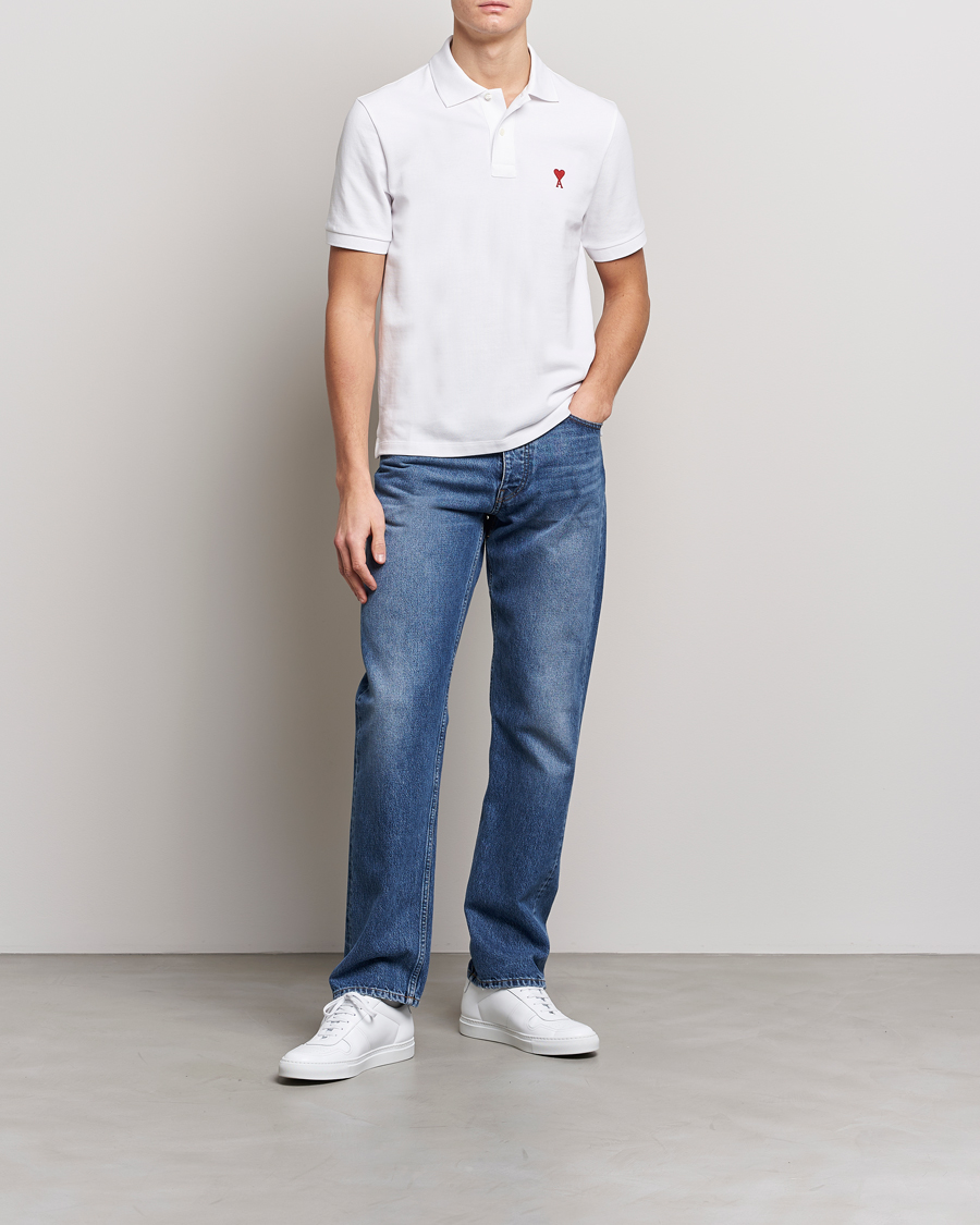 Homme | Polos | AMI | Heart Logo Piquet Polo White