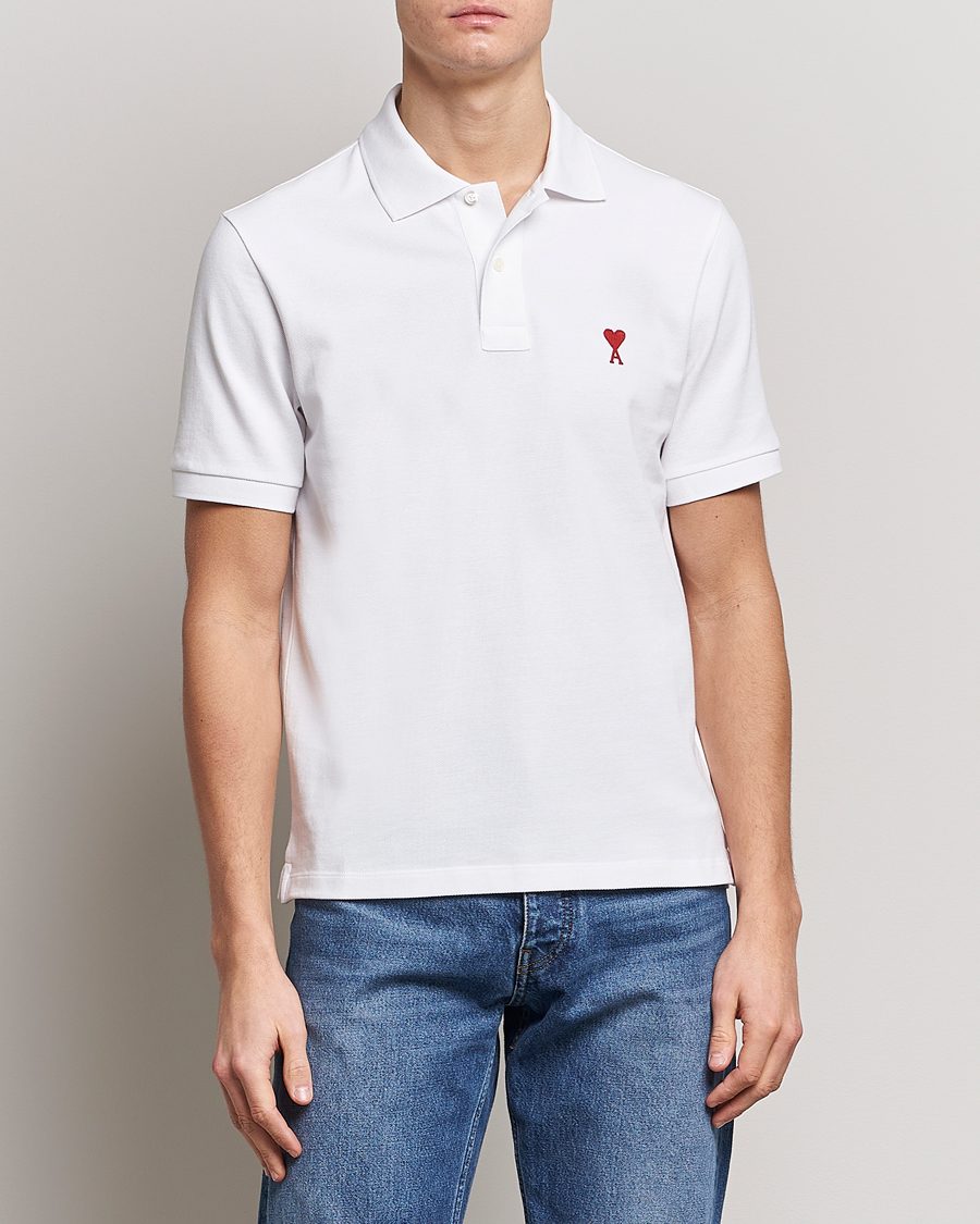 Homme | Polos | AMI | Heart Logo Piquet Polo White