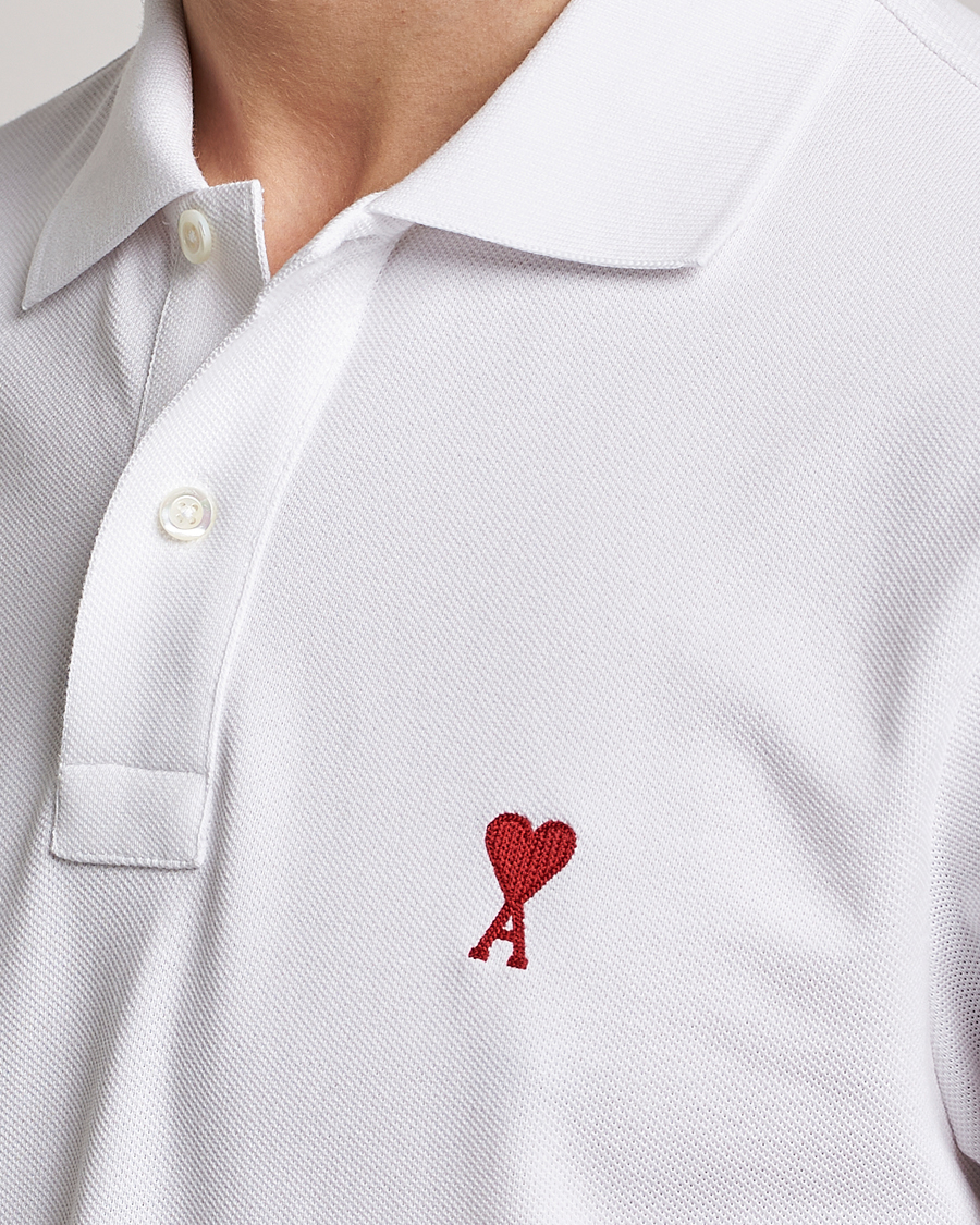 Homme | Polos | AMI | Heart Logo Piquet Polo White