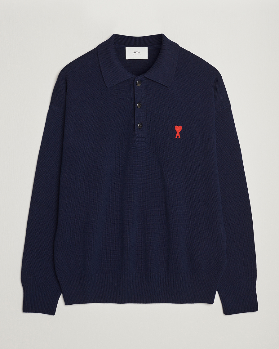 Homme | Pulls Et Tricots | AMI | Heart Long Sleeve Knitted Polo Navy