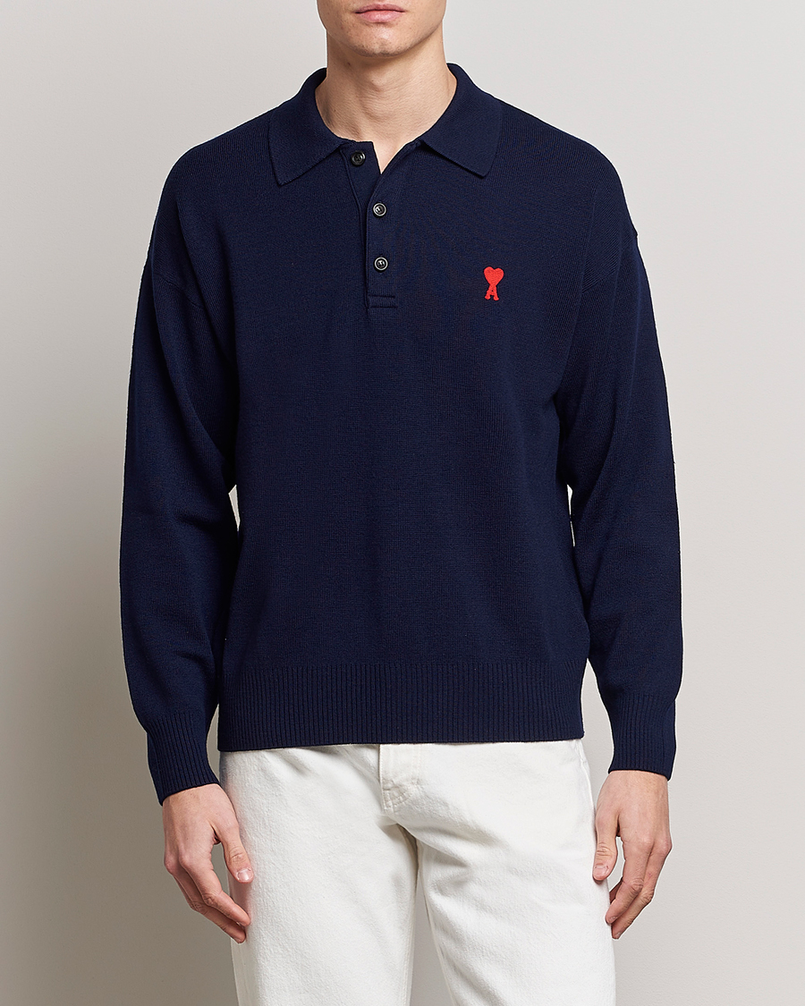 Homme | Pulls Et Tricots | AMI | Heart Long Sleeve Knitted Polo Navy