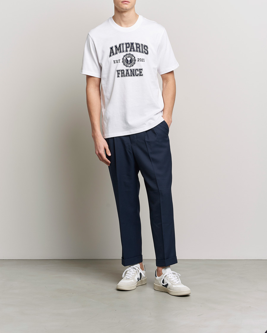 Homme | Pantalons | AMI | Wool Carrot Fit Trousers Navy