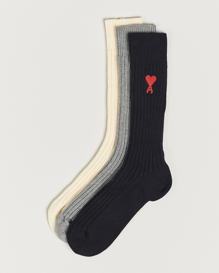 Homme | Sous-Vêtements Et Chaussettes | AMI | 3-Pack Heart Socks White/Grey/Black