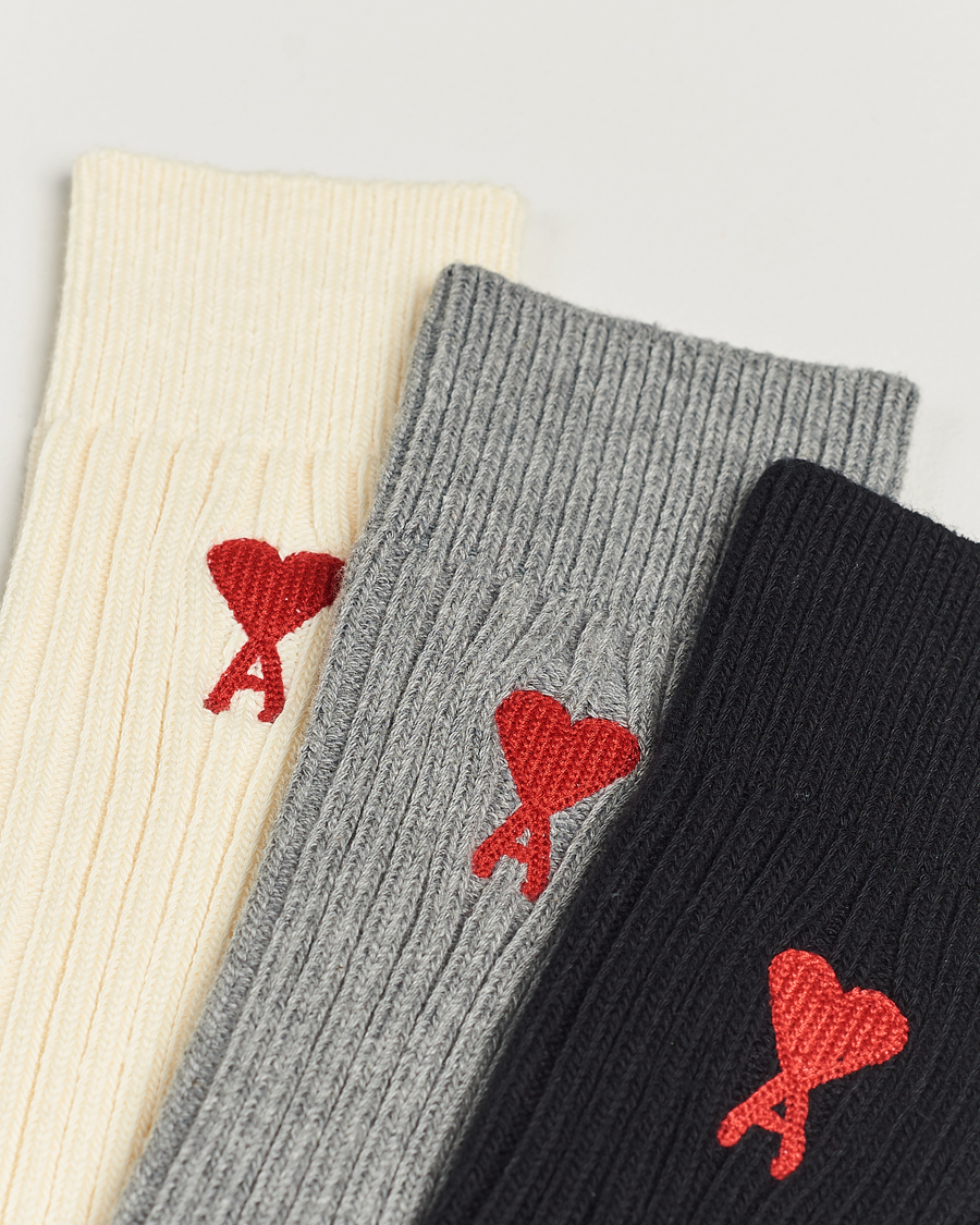 Homme | Sous-Vêtements Et Chaussettes | AMI | 3-Pack Heart Socks White/Grey/Black