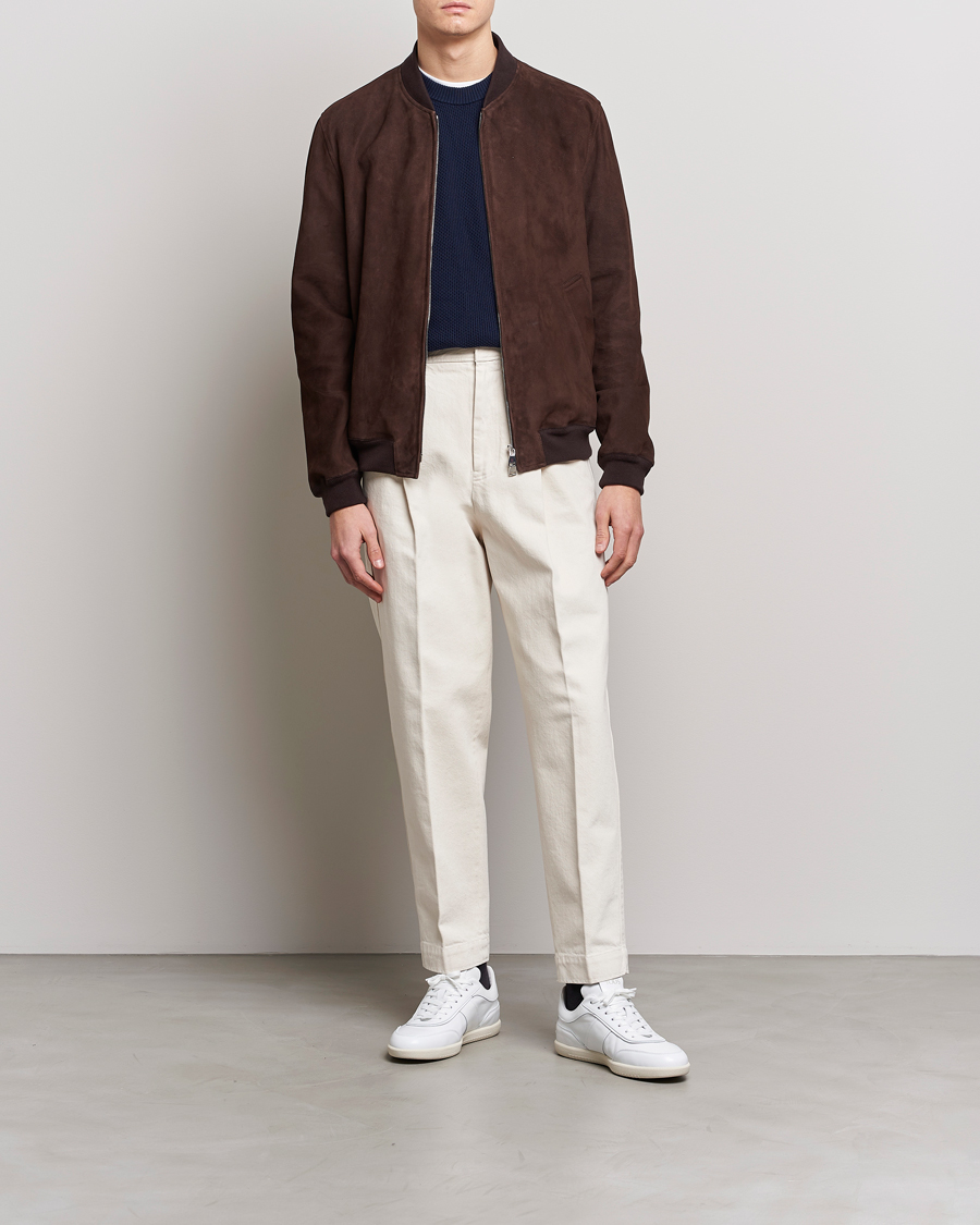 Homme | Manteaux Et Vestes | Valstar | Suede Bomber Jacket Dark Brown