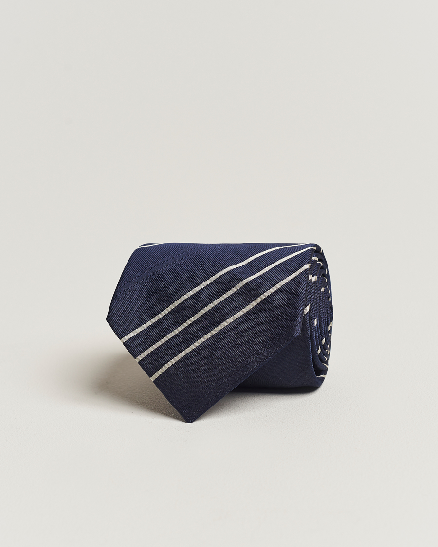 Homme | Ralph Lauren Purple Label Triple Stripe Silk Tie Navy | Ralph Lauren Purple Label | Triple Stripe Silk Tie Navy