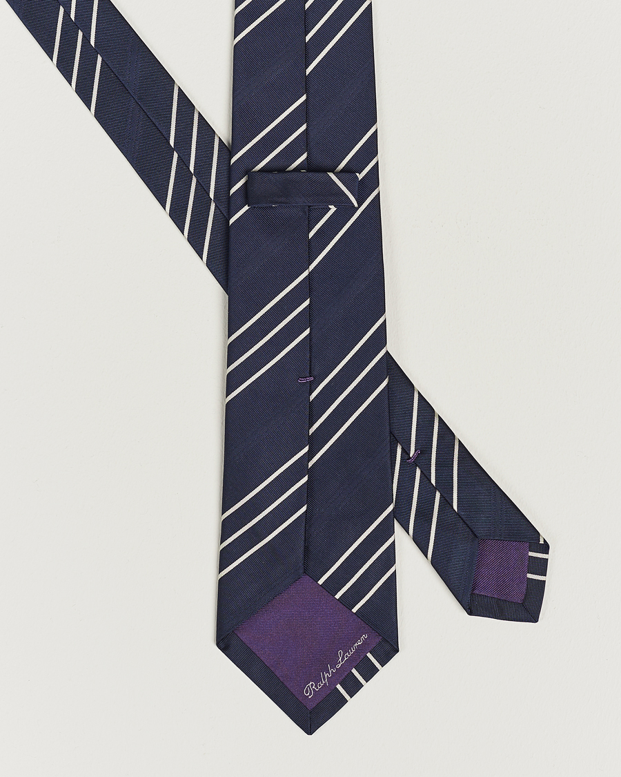 Homme | Ralph Lauren Purple Label Triple Stripe Silk Tie Navy | Ralph Lauren Purple Label | Triple Stripe Silk Tie Navy