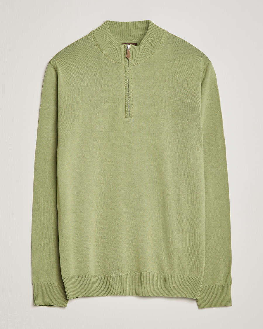 Heren | Truien | Stenströms | Merino Wool Half Zip Light Green