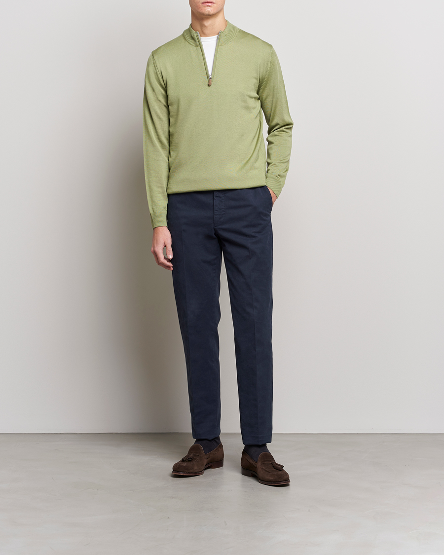 Heren | Truien | Stenströms | Merino Wool Half Zip Light Green