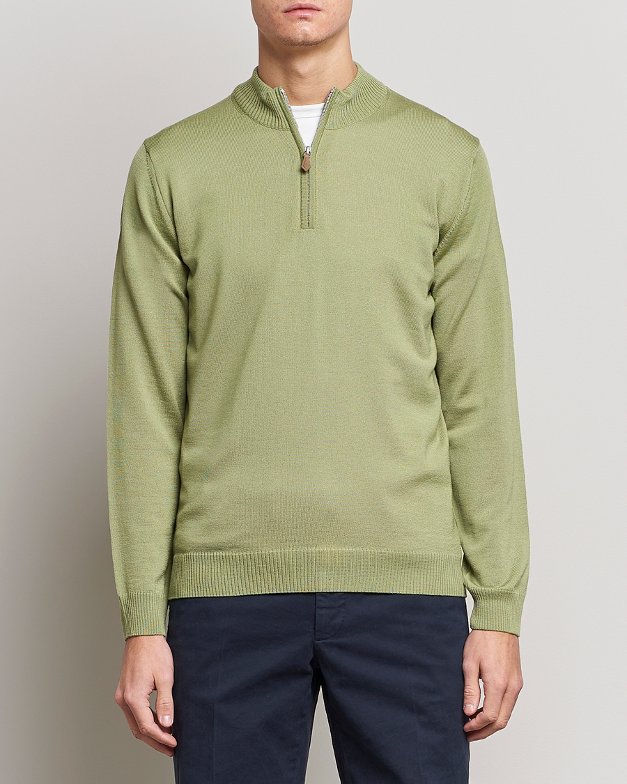 Heren | Truien | Stenströms | Merino Wool Half Zip Light Green