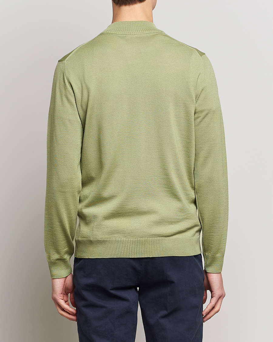 Heren | Truien | Stenströms | Merino Wool Half Zip Light Green