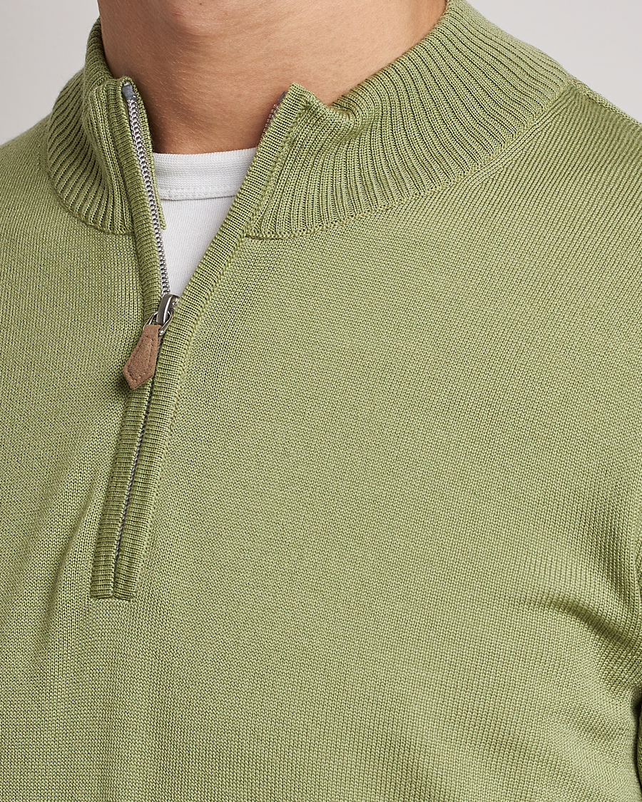 Heren | Truien | Stenströms | Merino Wool Half Zip Light Green