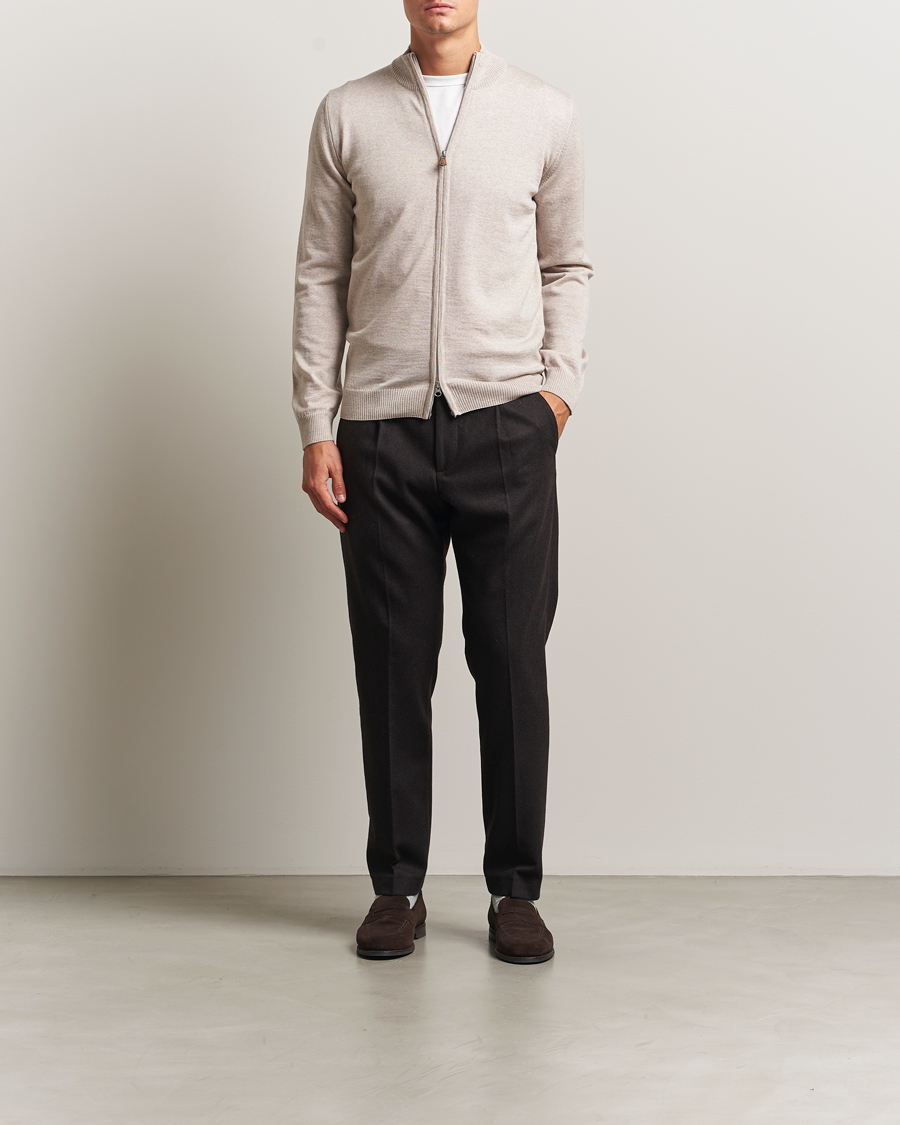 Heren | Truien | Stenströms | Merino Full Zip Beige