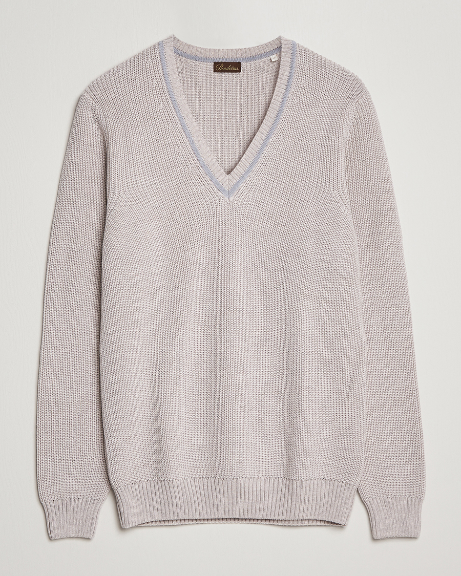 Heren | Truien | Stenströms | Merino Heavy Knitted V-Neck Beige