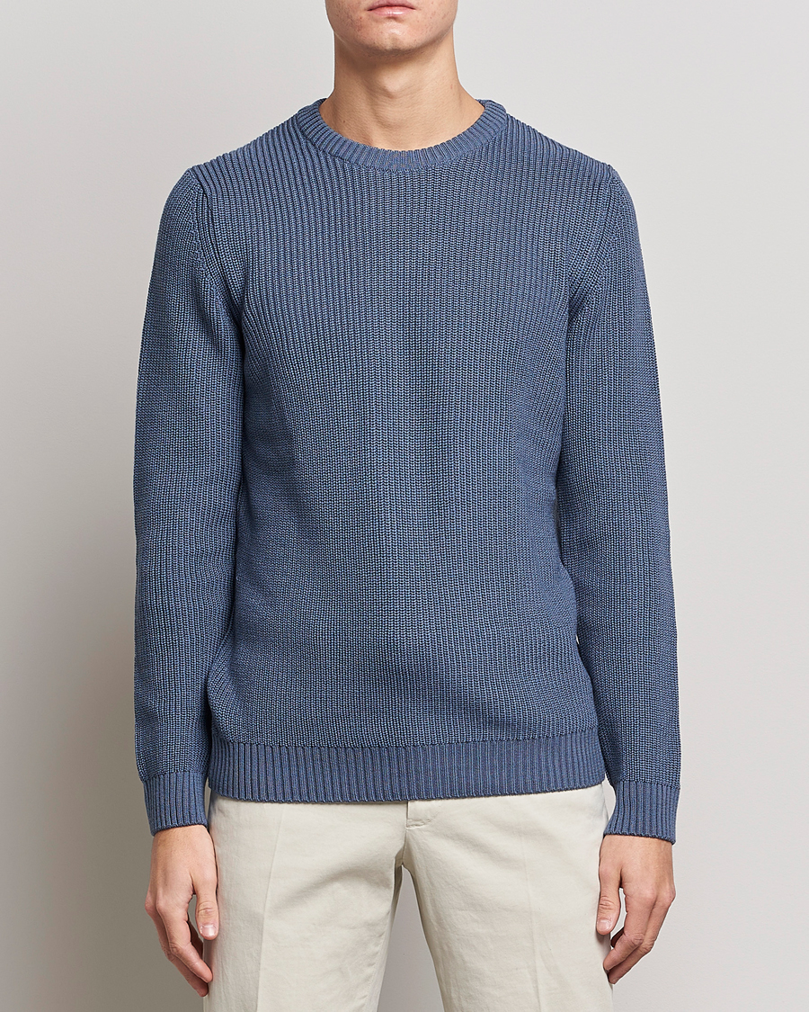 Homme | Pulls Et Tricots | Stenströms | Merino Heavy Knitted Crew Neck Petrol Blue