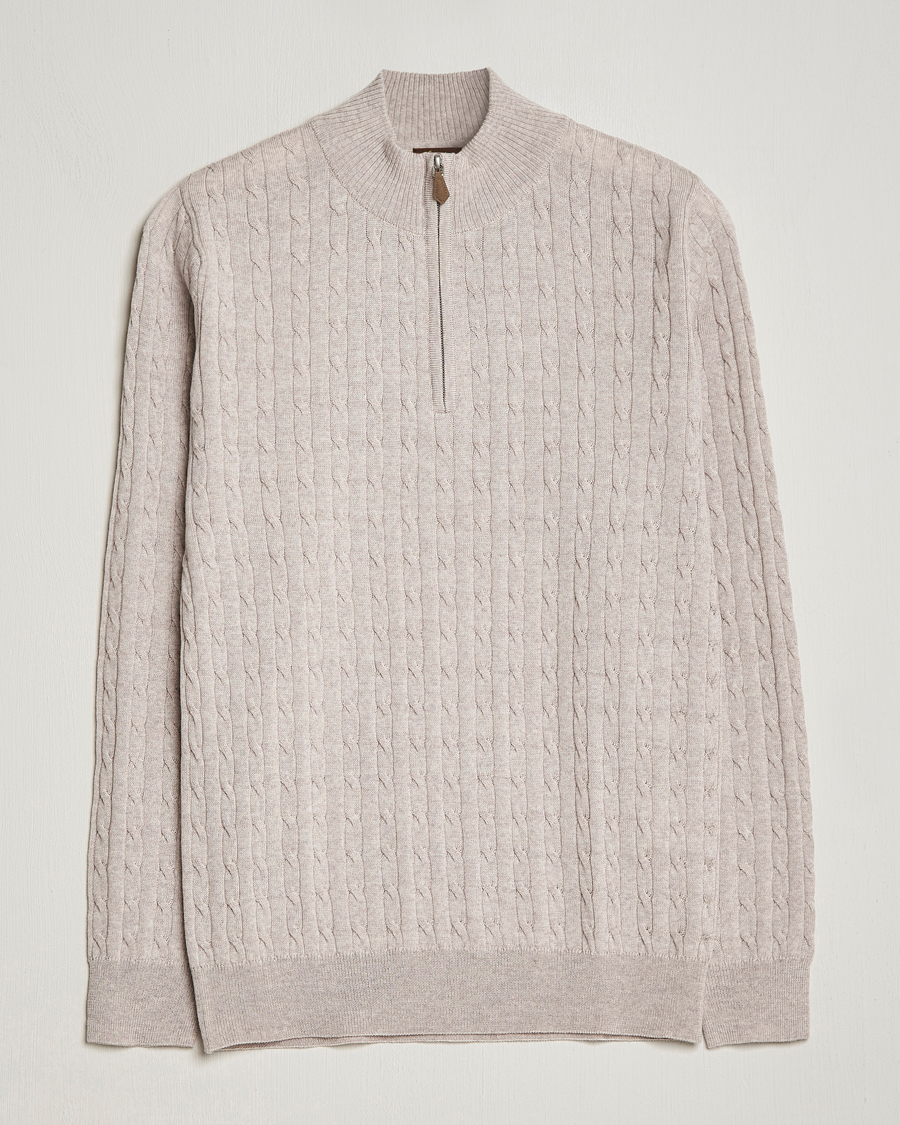 Heren | Truien | Stenströms | Merino Cable Half Zip Beige