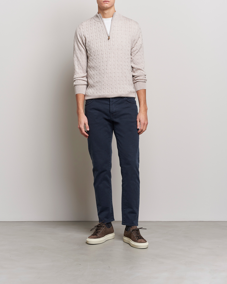 Heren | Truien | Stenströms | Merino Cable Half Zip Beige