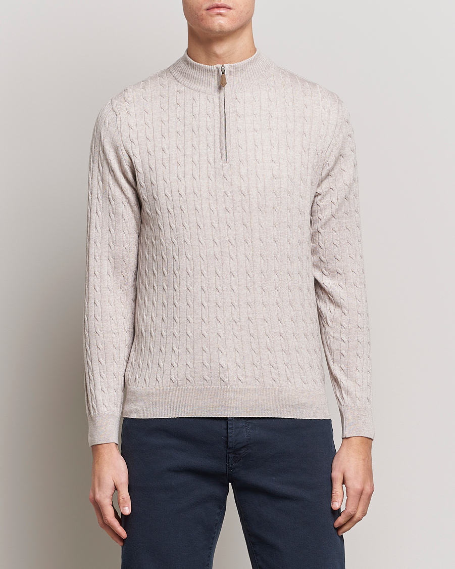 Heren | Truien | Stenströms | Merino Cable Half Zip Beige