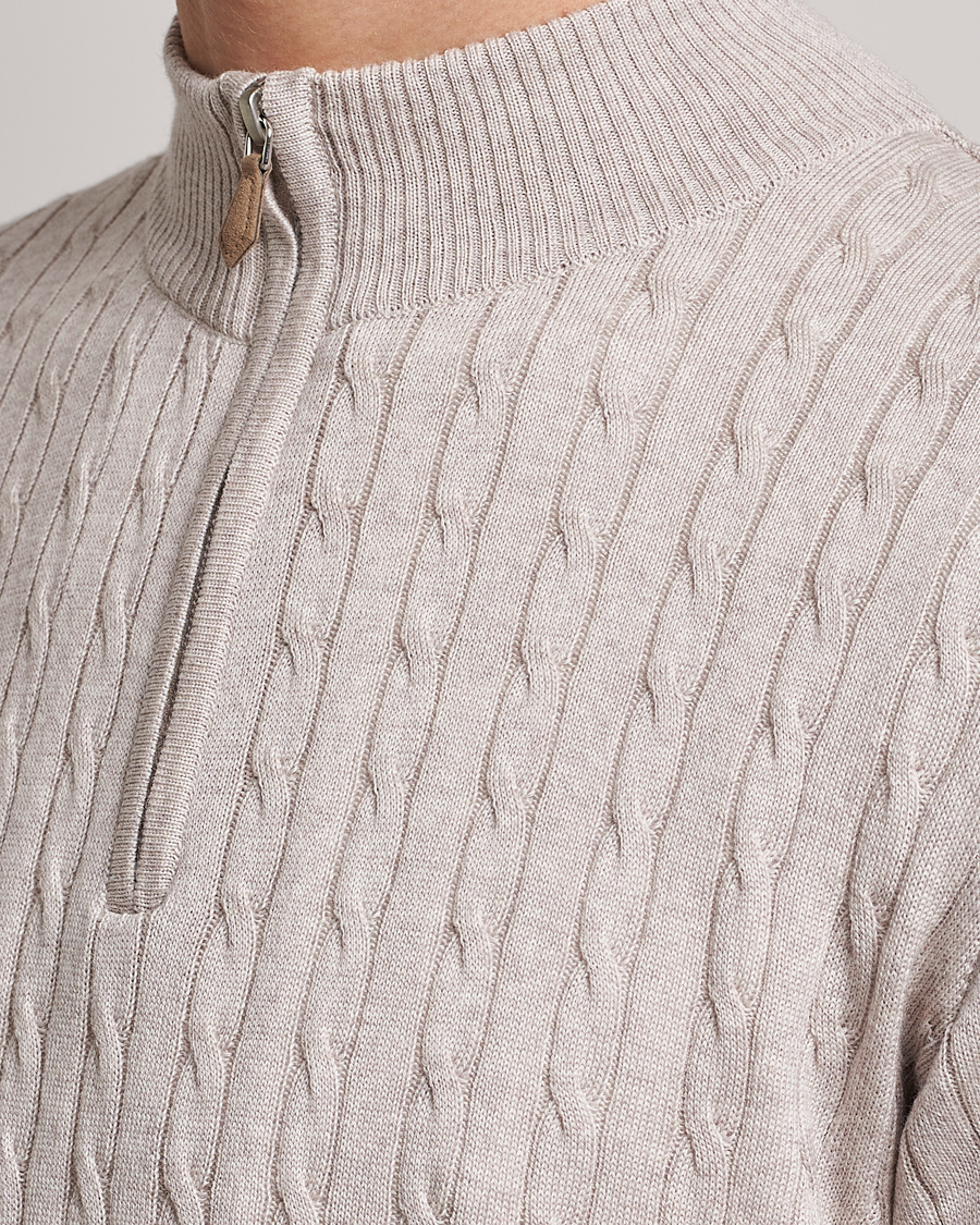 Heren | Truien | Stenströms | Merino Cable Half Zip Beige