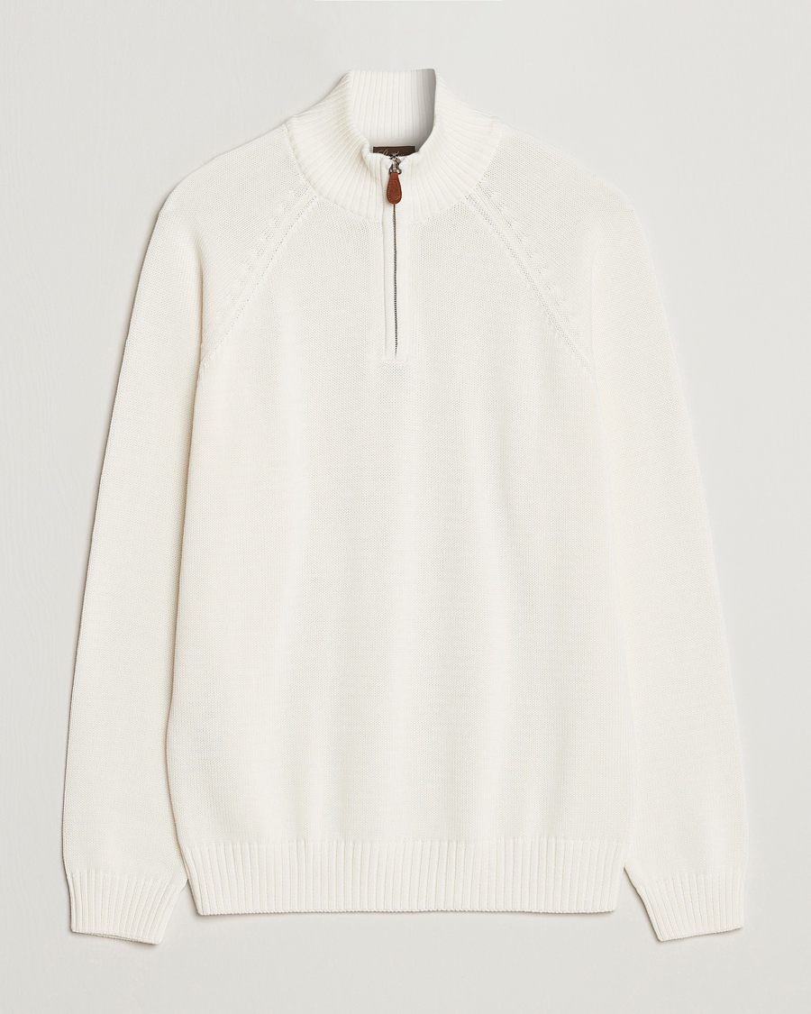 Heren | Truien | Stenströms | Knitted Cotton Half Zip White