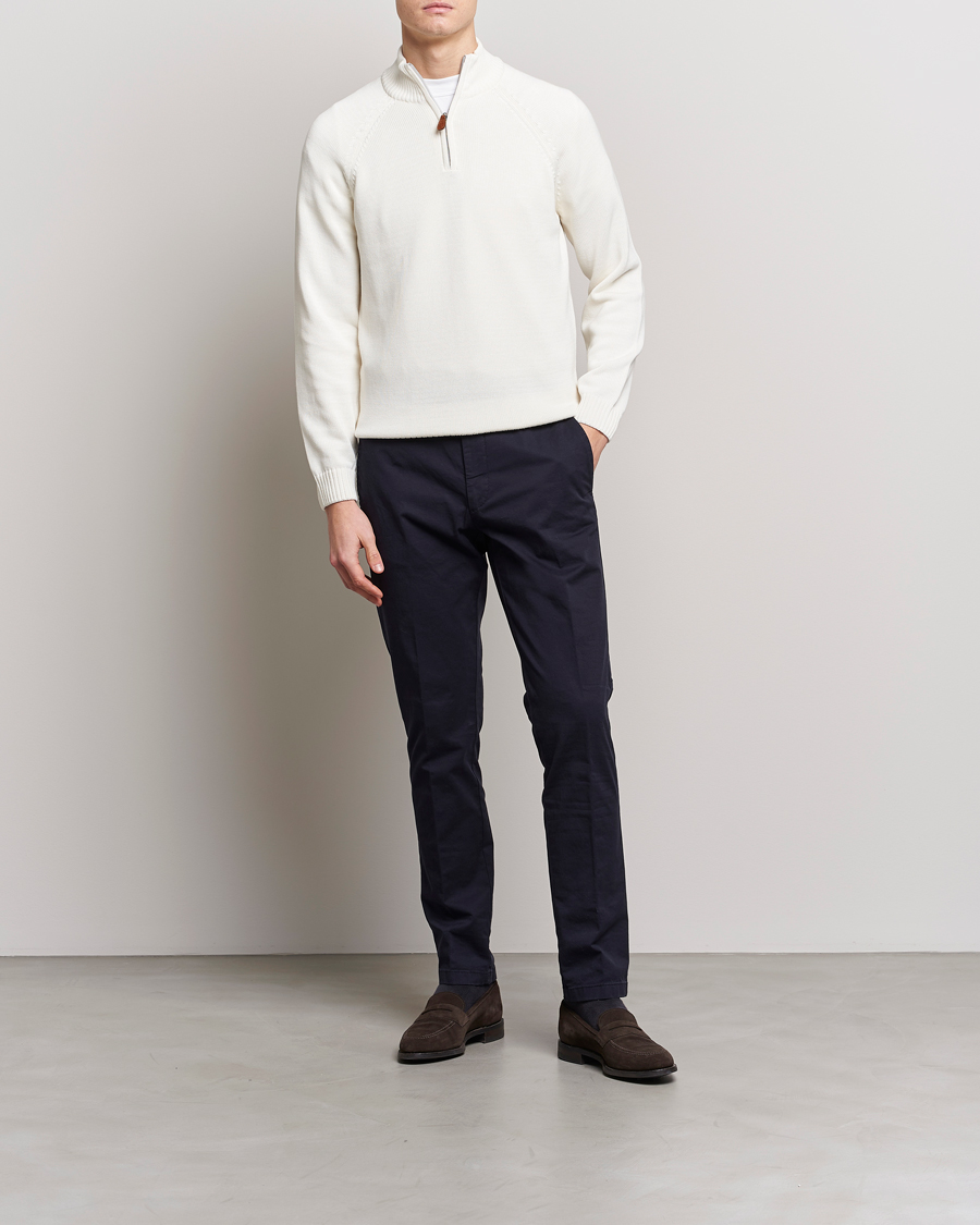 Heren | Truien | Stenströms | Knitted Cotton Half Zip White