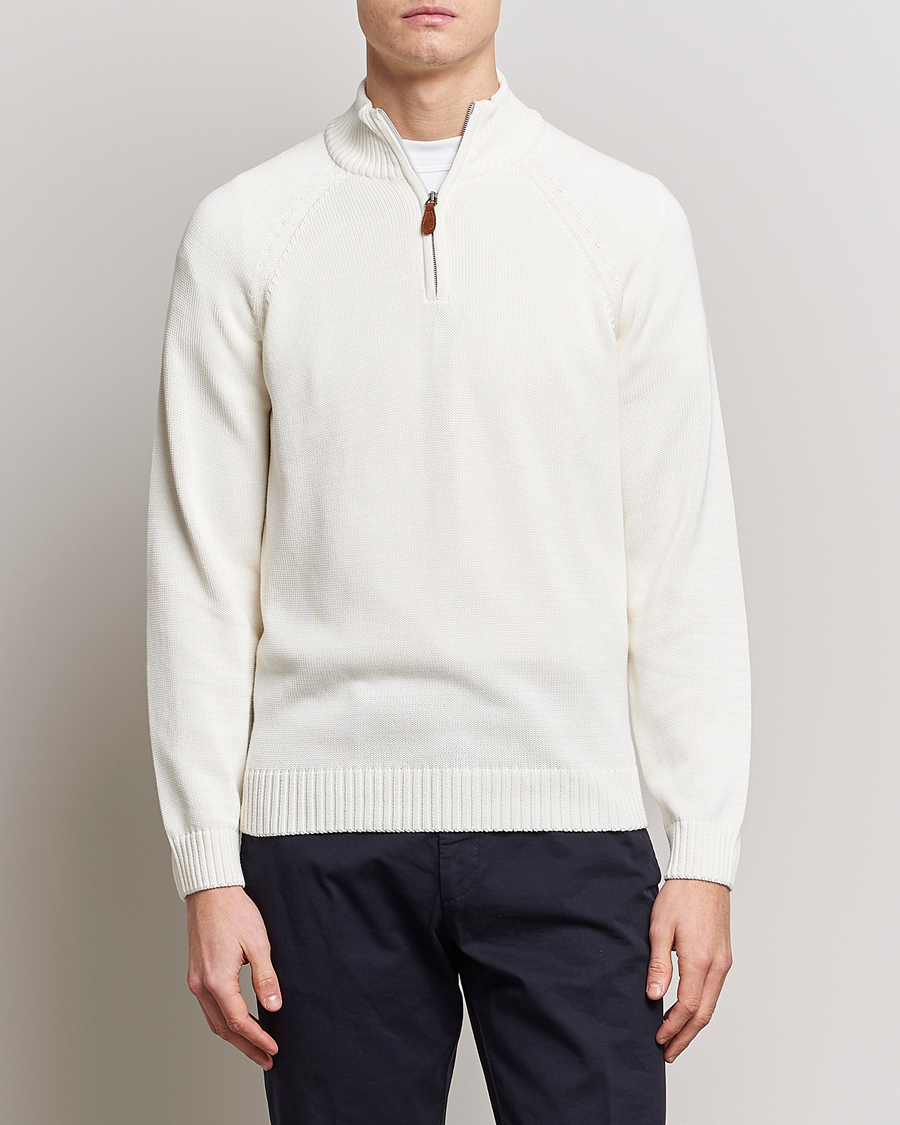 Heren | Truien | Stenströms | Knitted Cotton Half Zip White