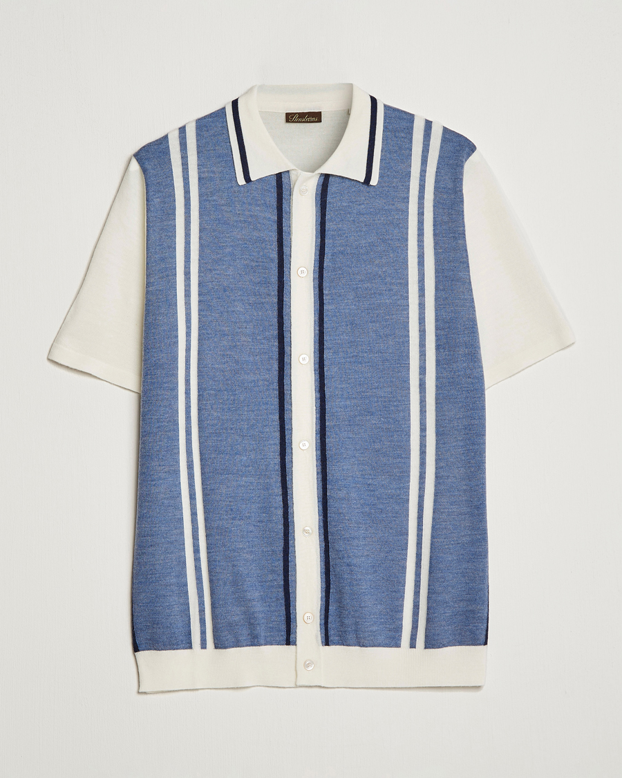 Heren | Overhemden | Stenströms | Ripley Merino Striped Polo Shirt Blue
