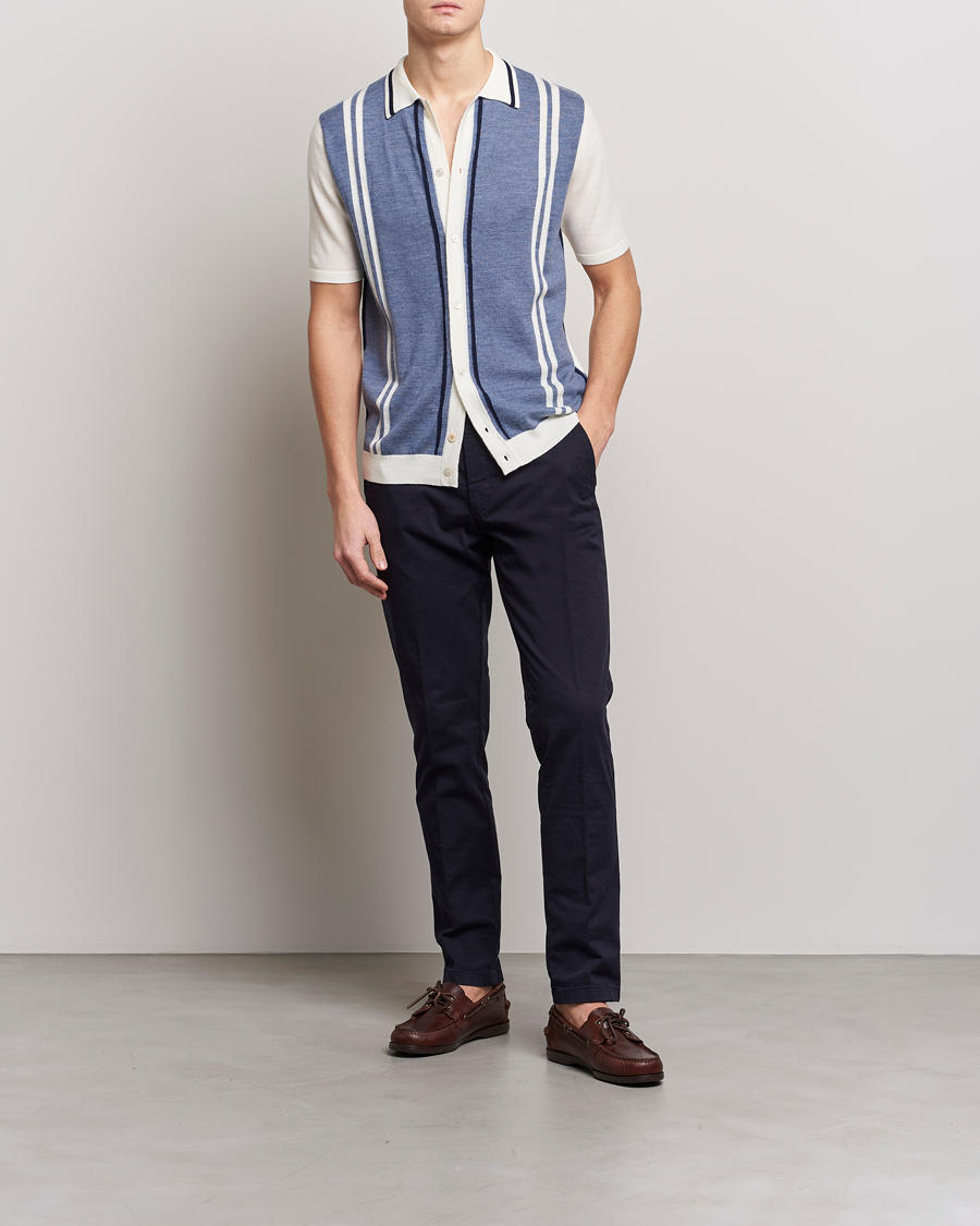 Heren | Overhemden | Stenströms | Ripley Merino Striped Polo Shirt Blue
