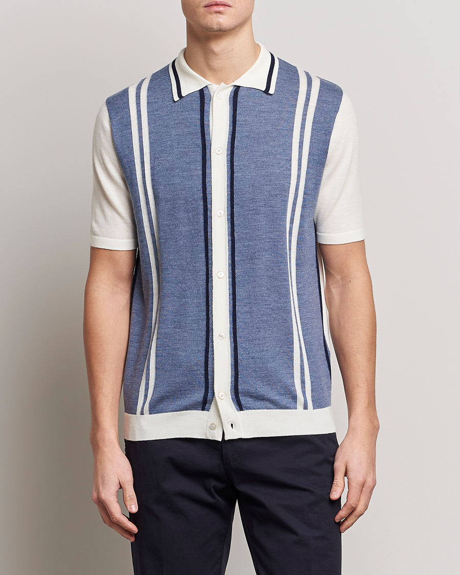Heren | Overhemden | Stenströms | Ripley Merino Striped Polo Shirt Blue