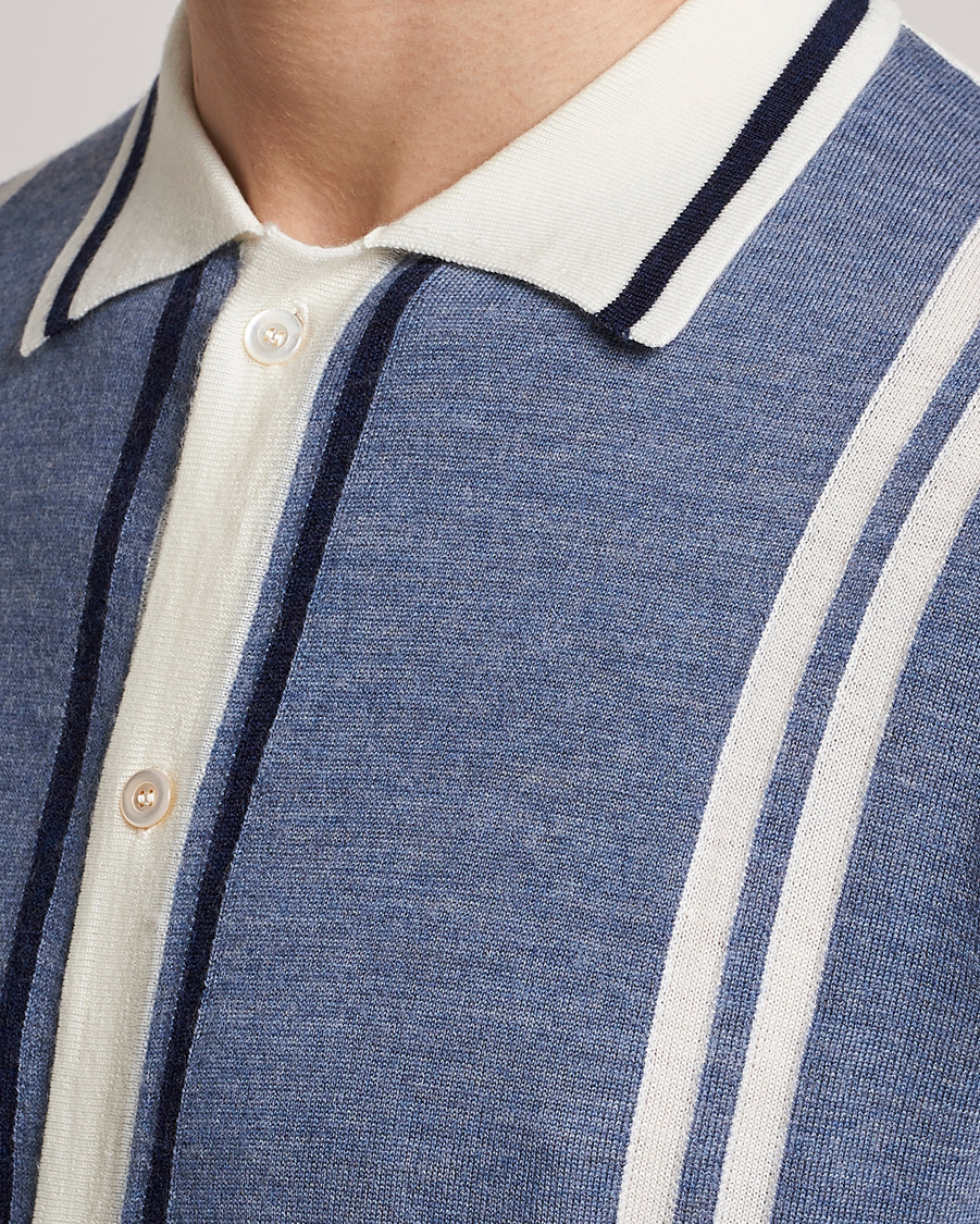Heren | Overhemden | Stenströms | Ripley Merino Striped Polo Shirt Blue