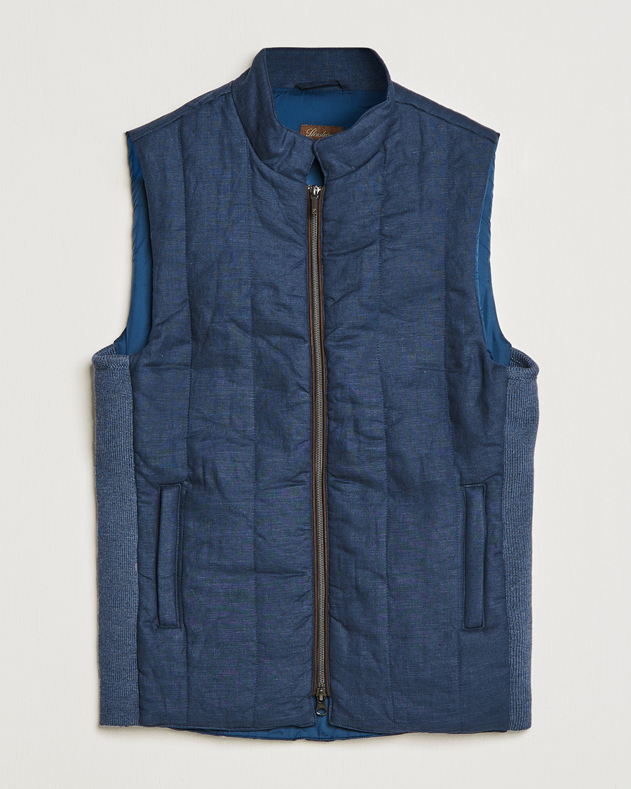 Homme | Gilets | Stenströms | Hybrid Linen/Merino Vest Blue