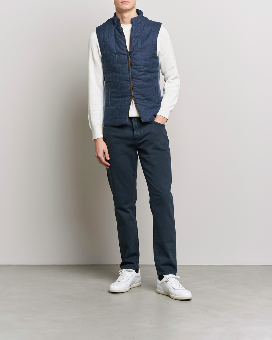 Homme | Gilets | Stenströms | Hybrid Linen/Merino Vest Blue