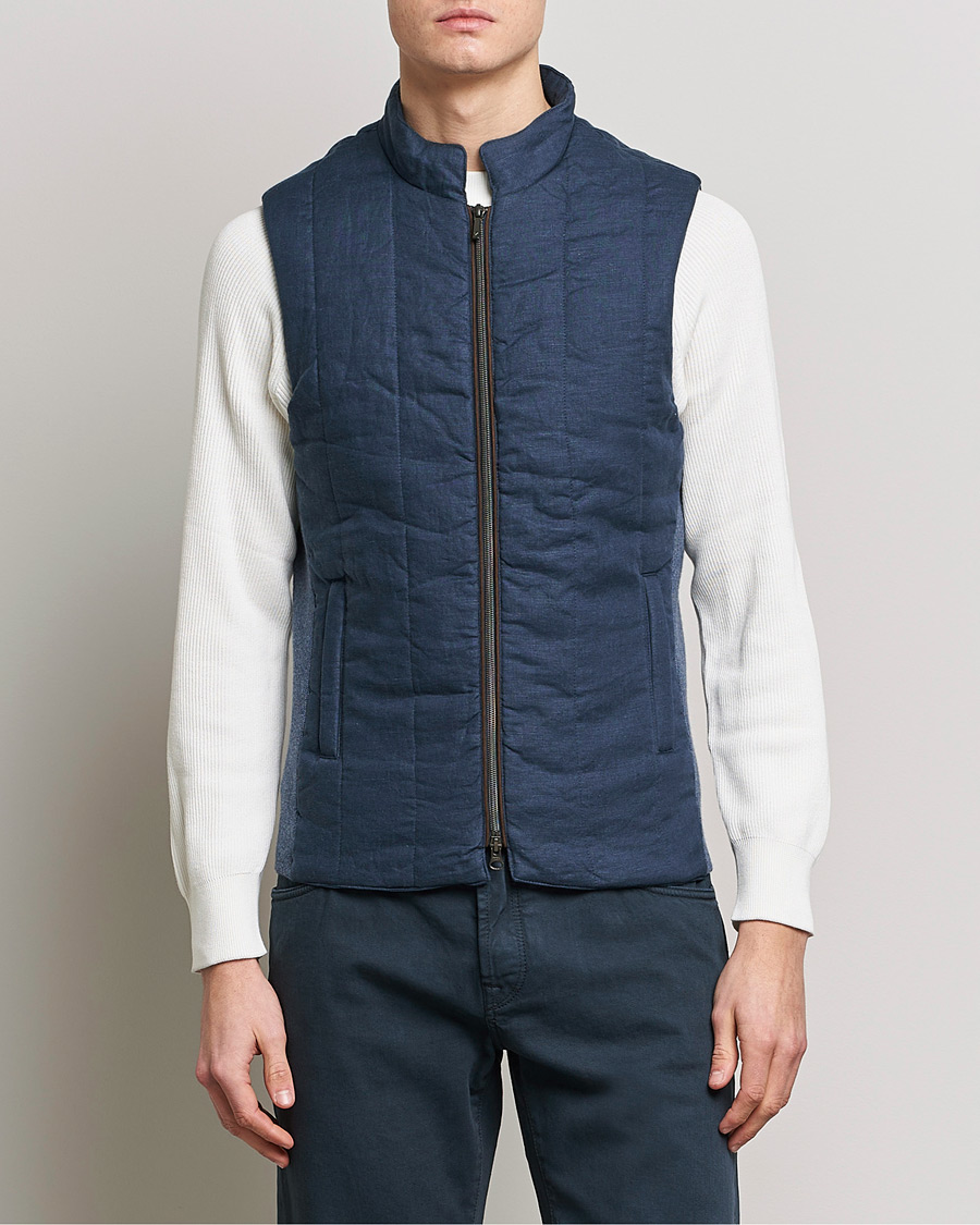 Homme | Gilets | Stenströms | Hybrid Linen/Merino Vest Blue