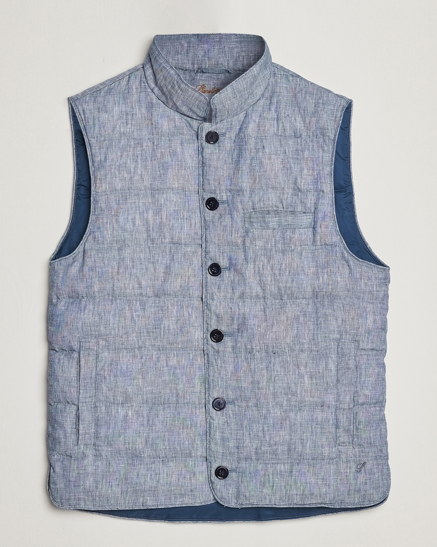 Heren | Gilets | Stenströms | Padded Linen Vest Blue