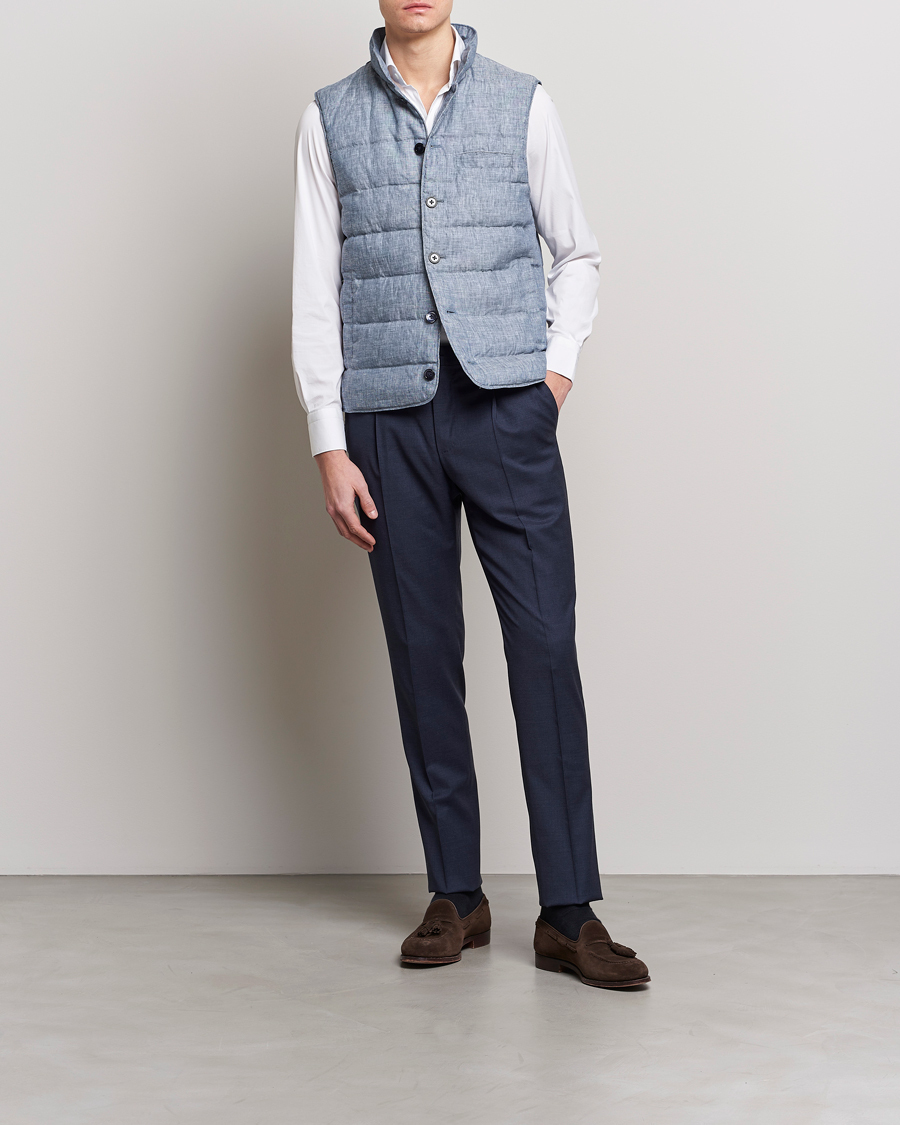 Heren | Gilets | Stenströms | Padded Linen Vest Blue