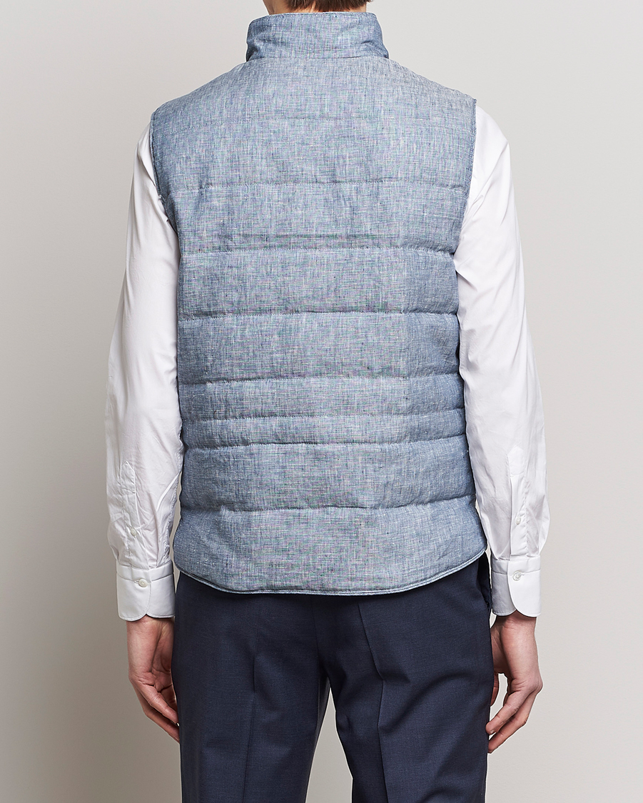 Heren | Gilets | Stenströms | Padded Linen Vest Blue