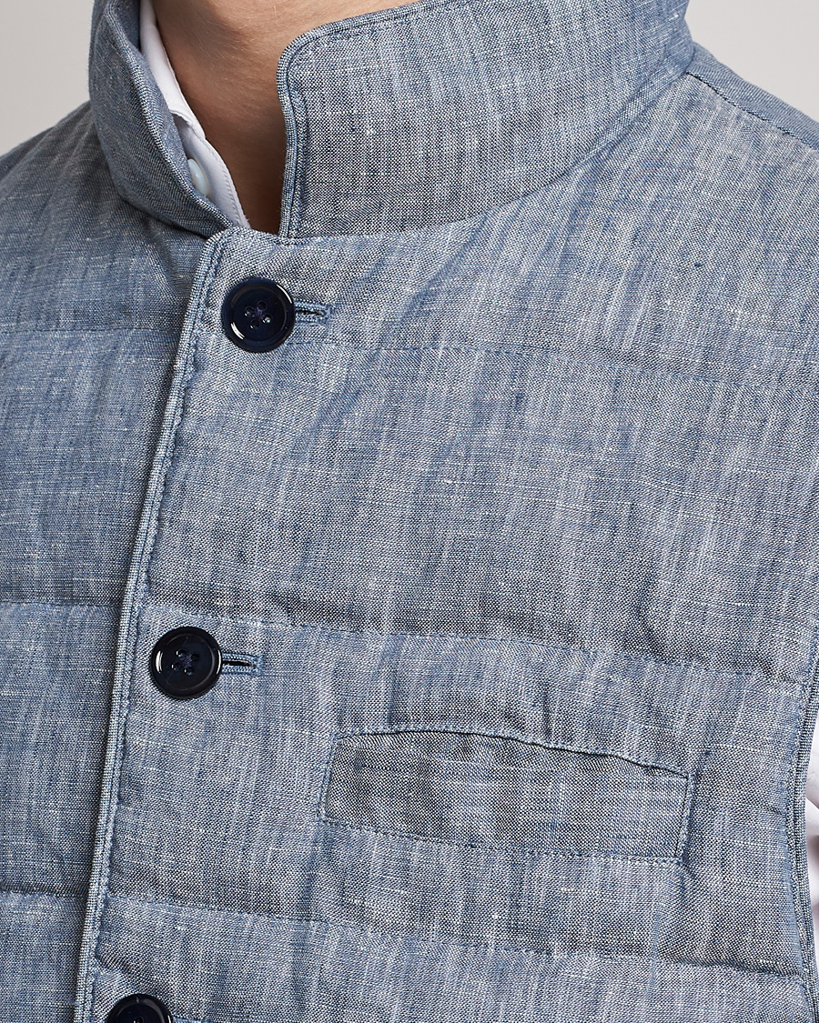 Heren | Gilets | Stenströms | Padded Linen Vest Blue