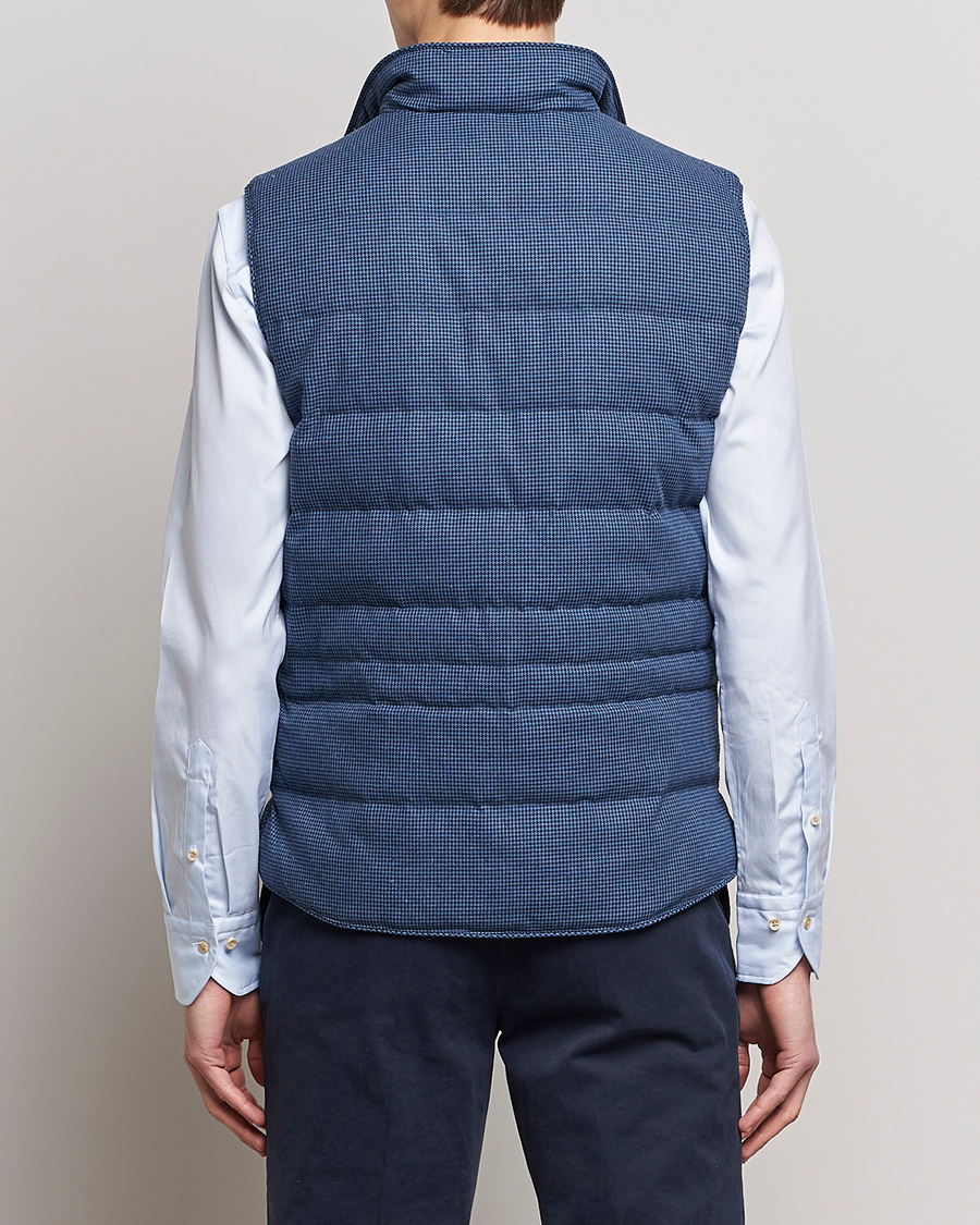 Heren | Gilets | Stenströms | Padded Houndstooth Linen Vest Blue