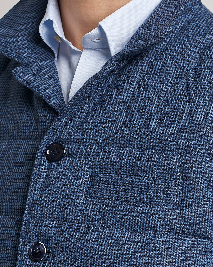 Heren | Gilets | Stenströms | Padded Houndstooth Linen Vest Blue