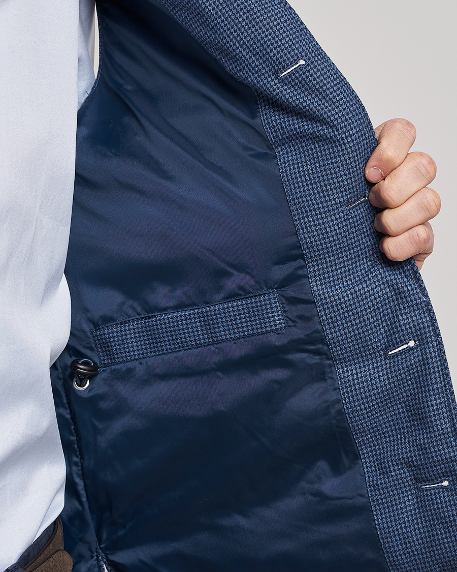Heren | Gilets | Stenströms | Padded Houndstooth Linen Vest Blue
